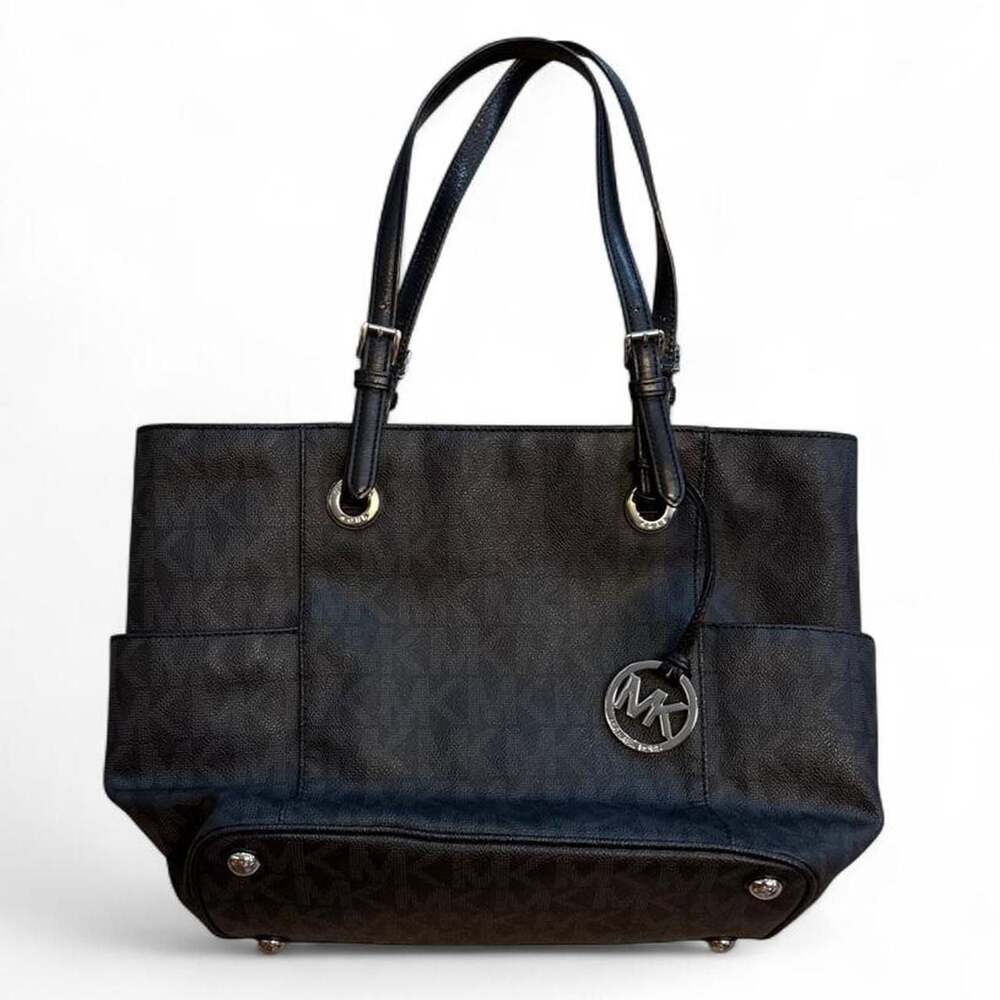 Michael Kors Jet Set Signature MK Logo Tote Handbag Black